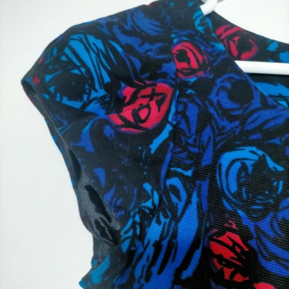 David Lawrence Blue Floral Pencil Dress Size 8 Cap Sleeve Lined Formal Corporate - Picture 2 of 5